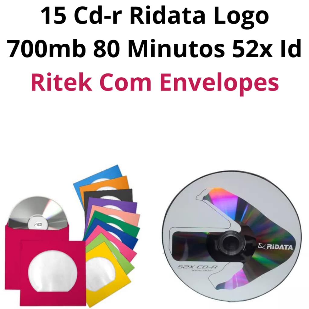 15 Mídia Virgem Cd-r Ridata Logo 700mb 80min Original C/l Envelope