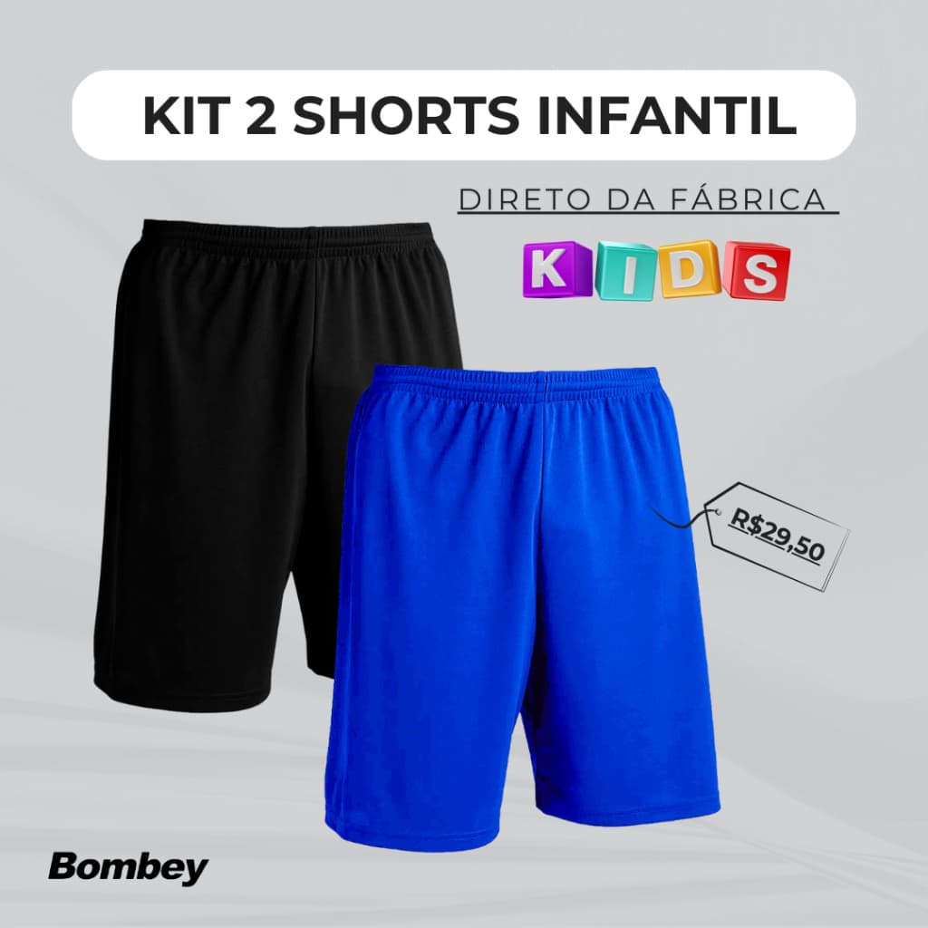 Kit 2 Shorts Infantil - Calção Bermuda De Futebol Secagem Ultra Rápida - Liso