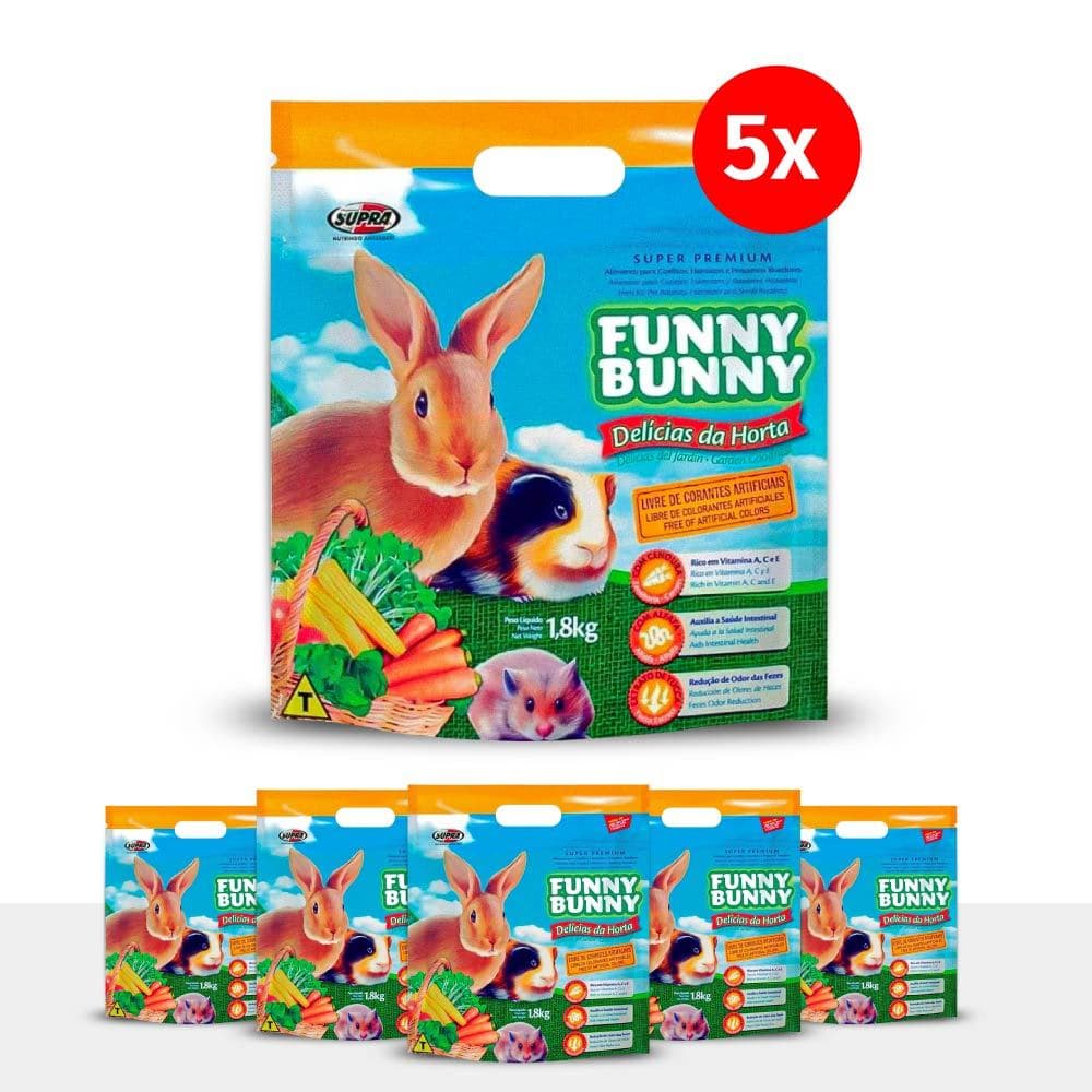 Kit 5 Funny Bunny Delícias da Horta 1,8kg Ração para Coelhos e Roedores Supra