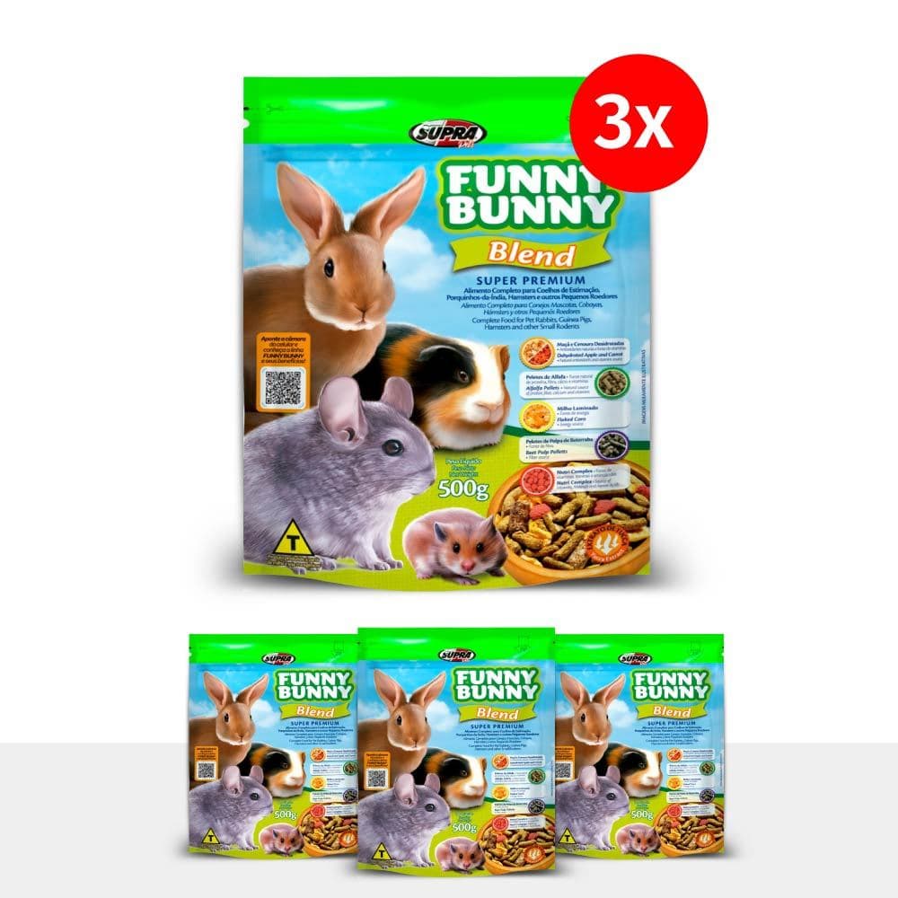 Kit 3 Funny Bunny Blend 500g Ração para Coelhos e Roedores Supra