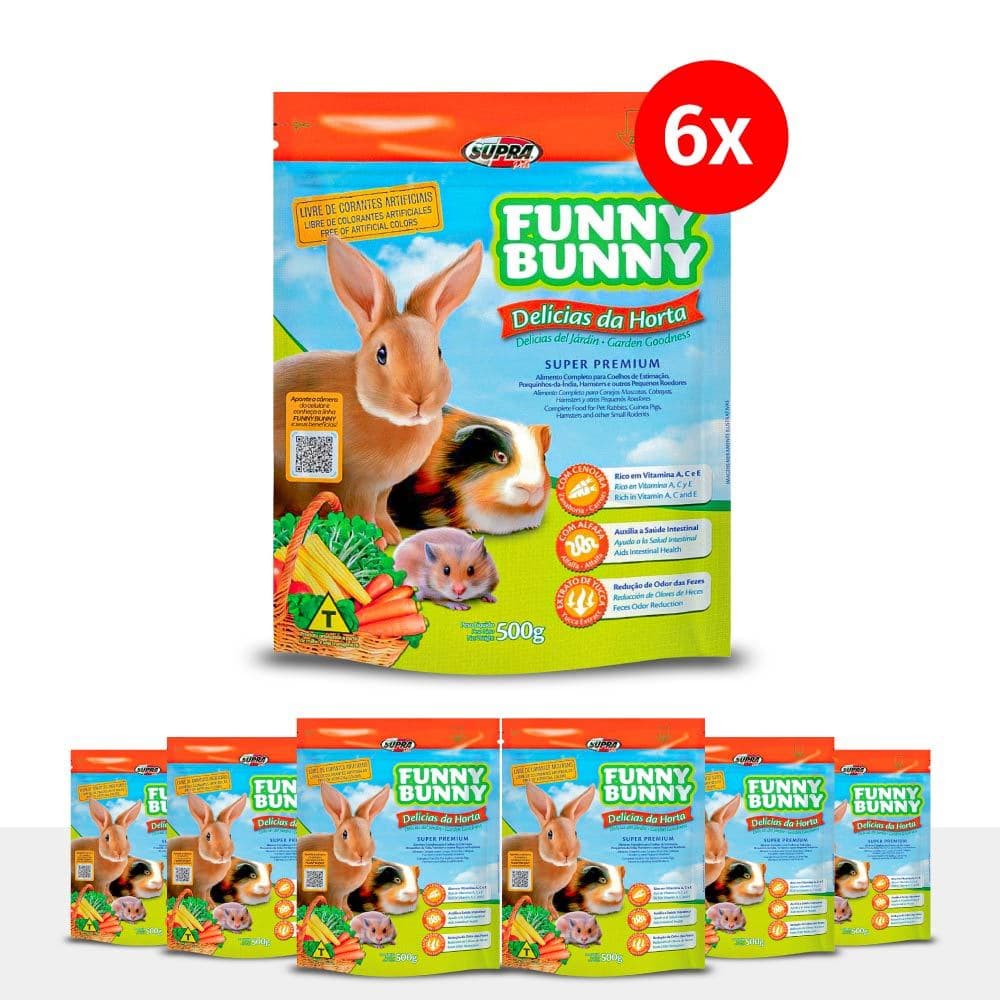 Kit 6 Funny Bunny Delícias da Horta 500g Ração para Roedores Supra