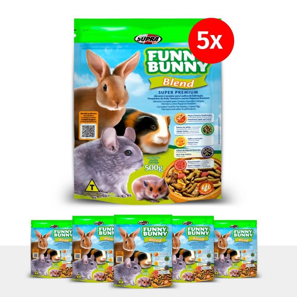Kit 5 Funny Bunny Blend 500g Ração para Coelhos e Roedores Supra