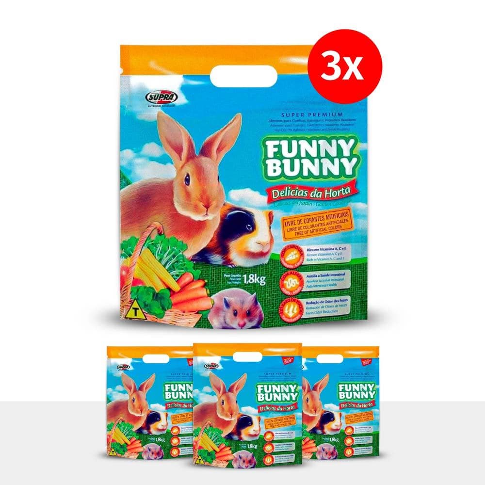 Kit 3 Rações Funny Bunny Delícias da Horta 1,8kg Supra