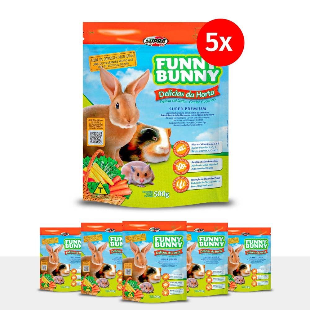 Kit 5 Funny Bunny Delícias da Horta 500g Ração para Coelhos e Roedores Supra