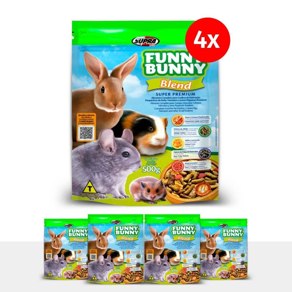 Kit 4 Funny Bunny Blend 500g Ração para Coelhos e Roedores Supra