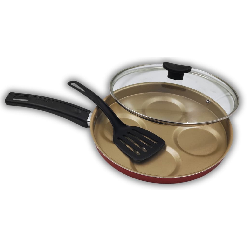 Frigideira Antiaderente Teflon 26cm com Divisores para Ovos Hamburguer Panquecas Cereja Gold e Preta