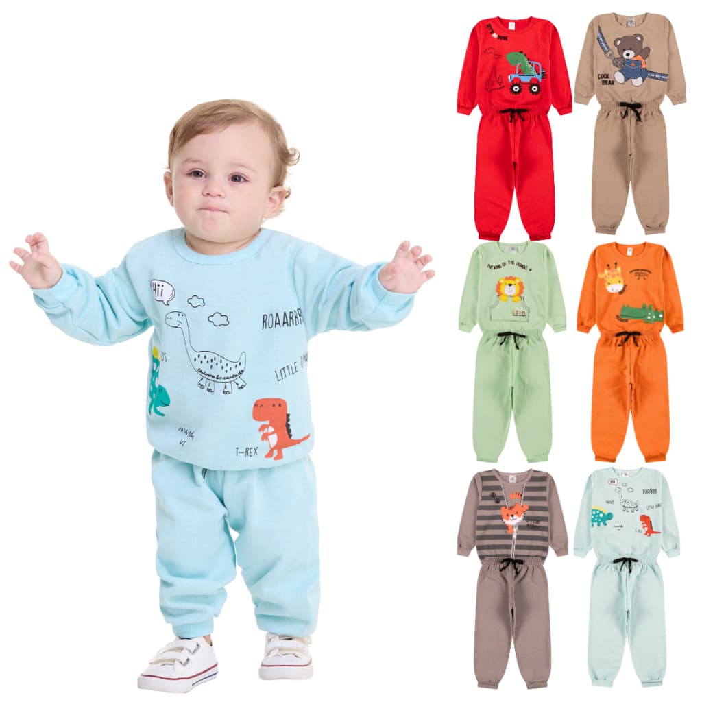 Kit Sortido 4 Peças de Roupas Infantil Bebê Menino (2 Casacos + 2 Calças) Kit 2 Conjuntos Moletom