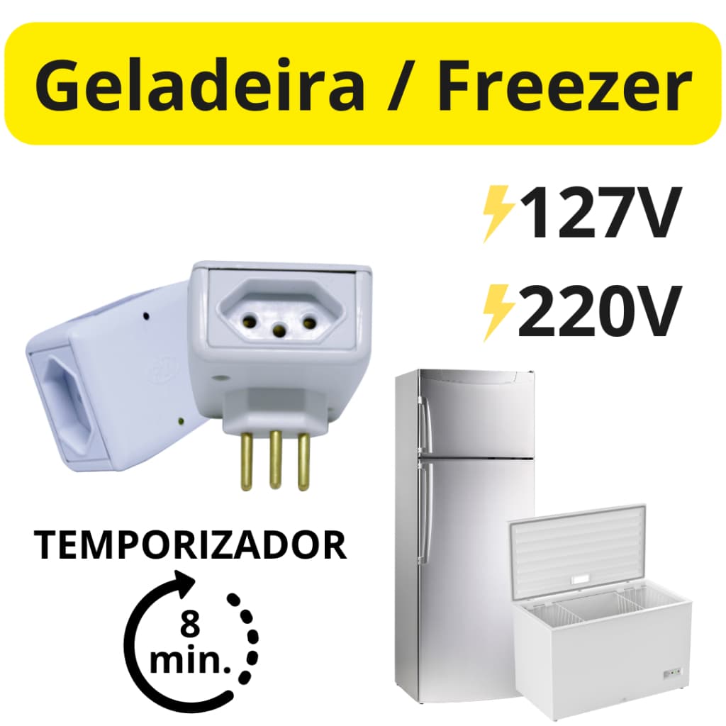 Protetor Geladeira Freezer com Temporizador Contra Raios Surtos Picos de Energia Oscilações de Rede