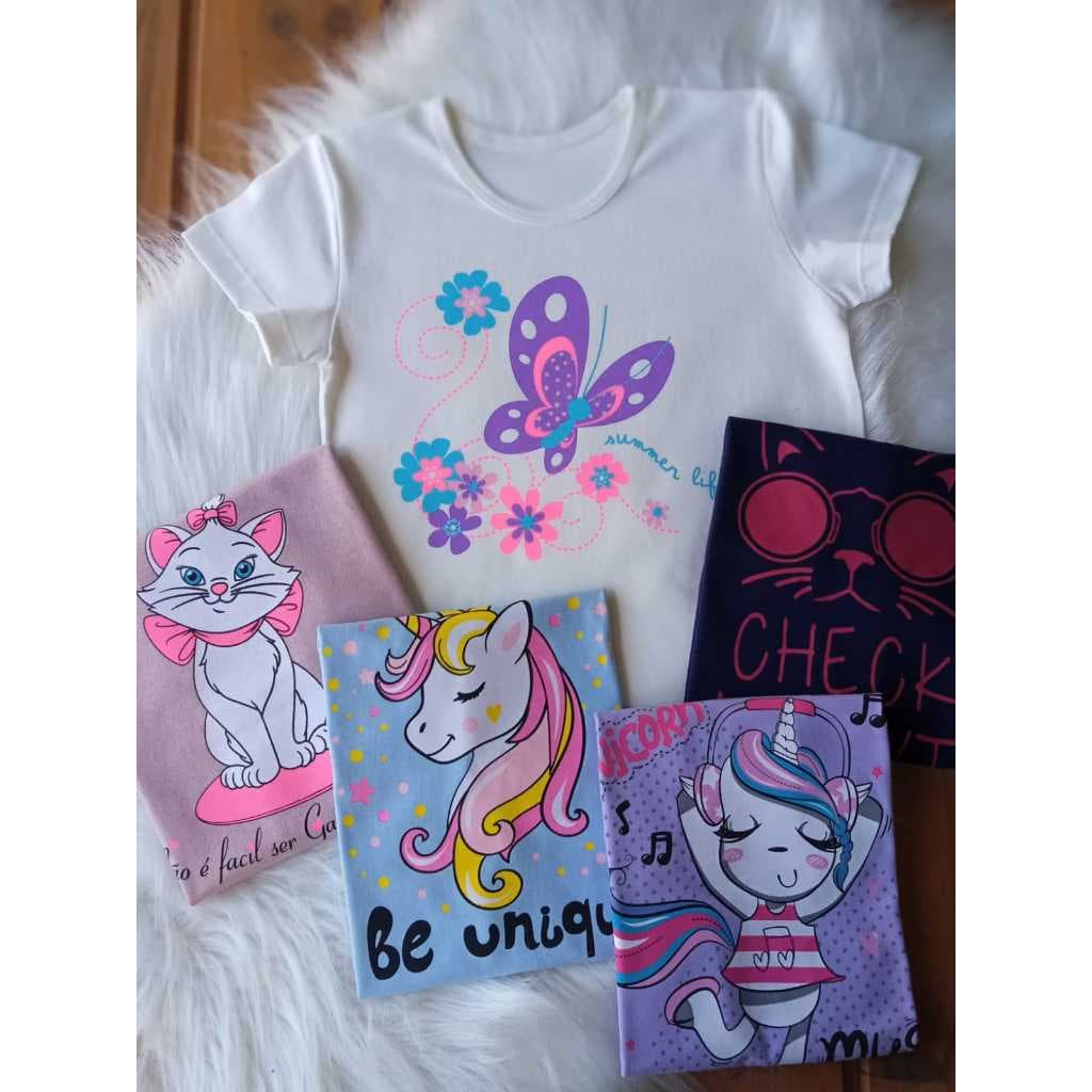 Kit 3 Blusa Manga Curta Infantil Menina Verão
