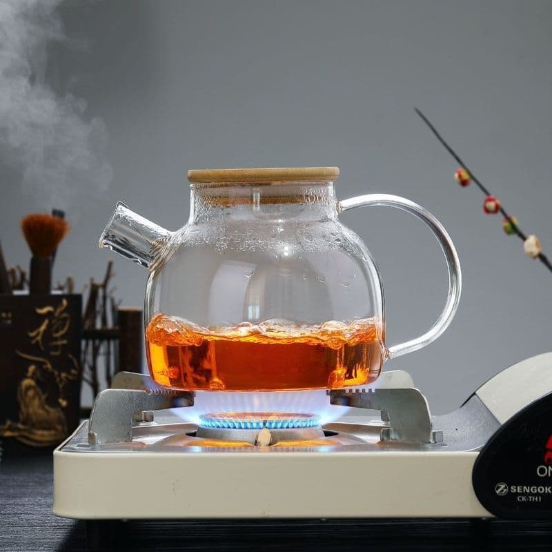 Chaleira Vidro Com Coador No Bico Tampa Bambu1 L Vai no Fogo