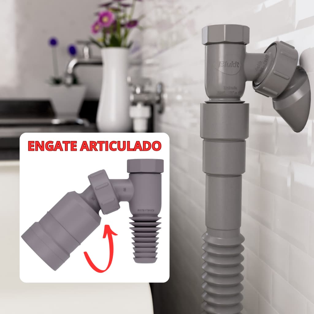 Conexão Articulada Máquina Lavar Roupa 45° até 90° Adaptador Evita Retorno de Mau Cheiro e Espuma