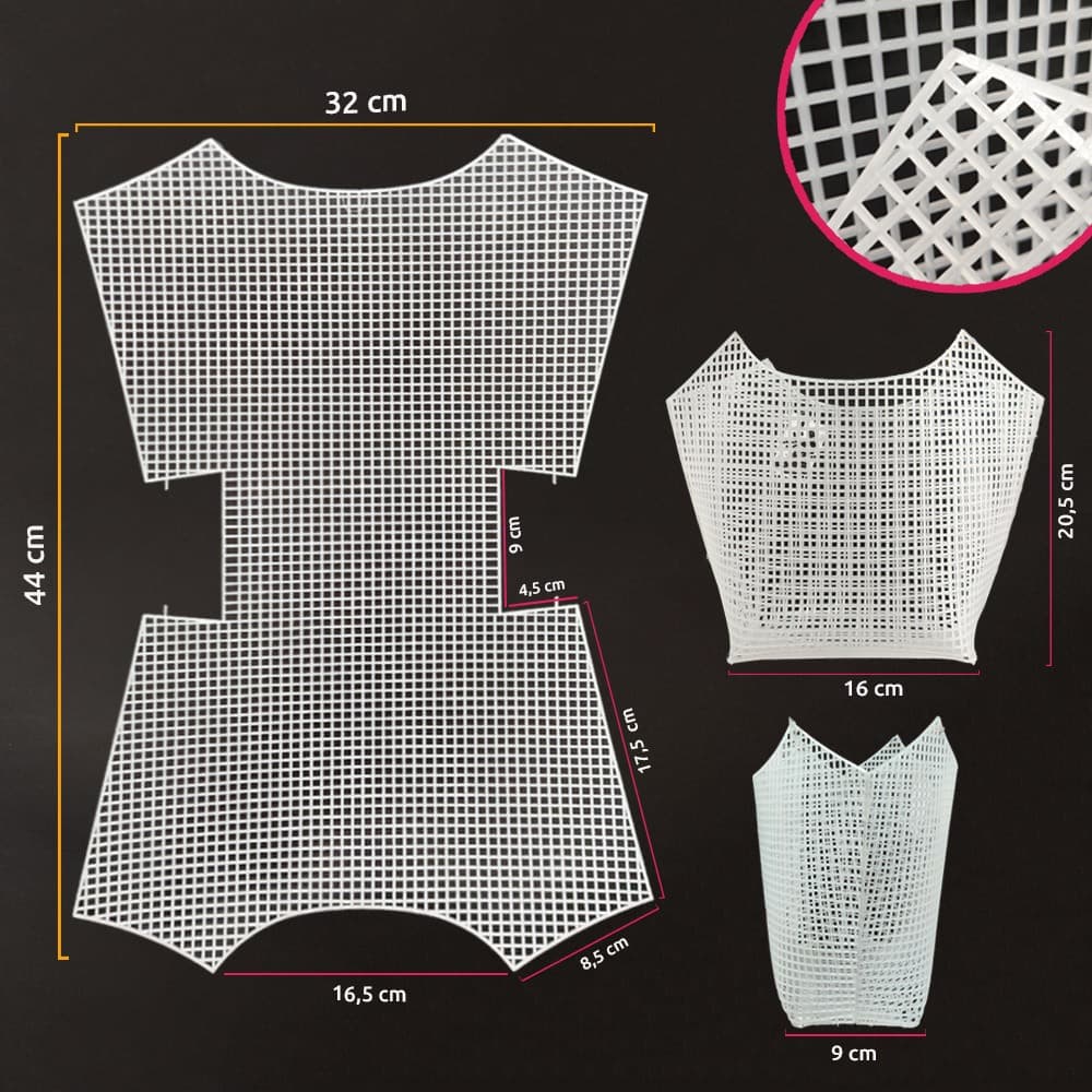 Malha chenille para bolsa  32x44cm BXWG08 (Tela plástica) com furo 4mm