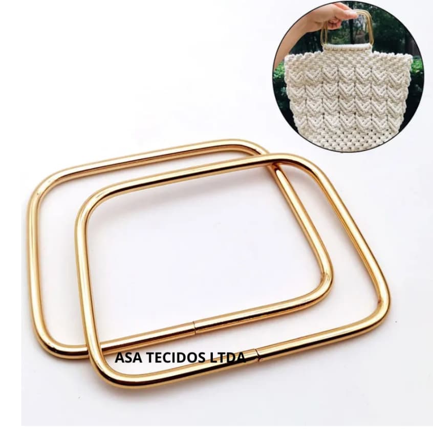 Alça de Metal Para Bolsas Crochê e Artesanatos 10 X 7,5CM - DOURADA - PAR - Trapézio