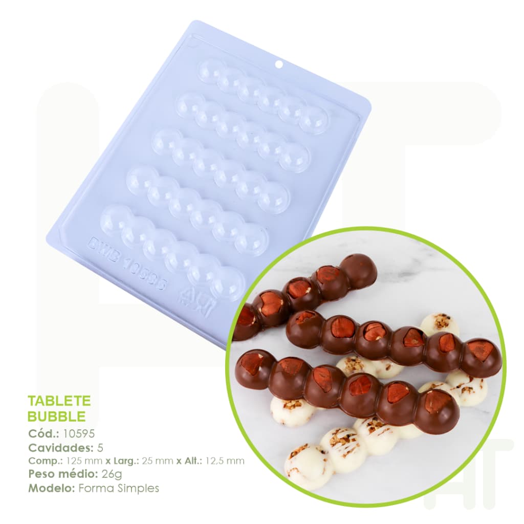 Forma Tabletinho Bubble - KIT com 2, 5 e 10 unidades - Forma Para Chocolate - 10595 - Tablete Bubble