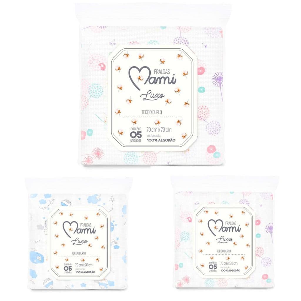 Fralda Mami Estampada 70x70 c/ 5 unid s/ Bainha Papi
