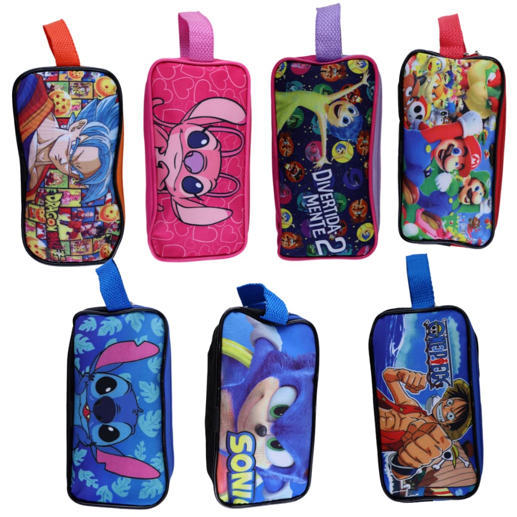 Estojo Escolar Passeio com duplo Bolso Personagens com bolso Duplo Grande