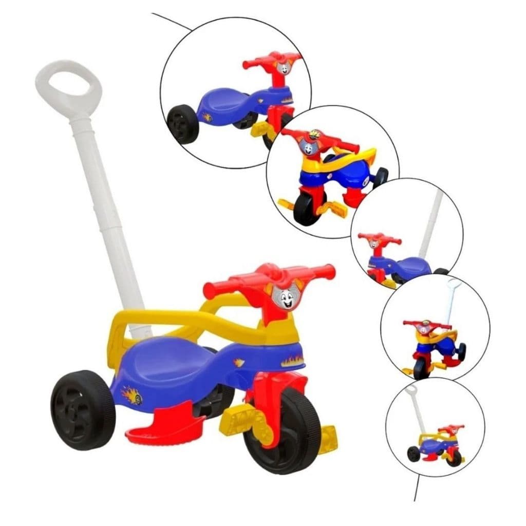 Motoca Vilotrol Triciclo Infantil Kemotoca Pais e Filhos Menino Menina Bebe Empurrador Pedal Proteção Lateral inmtro
