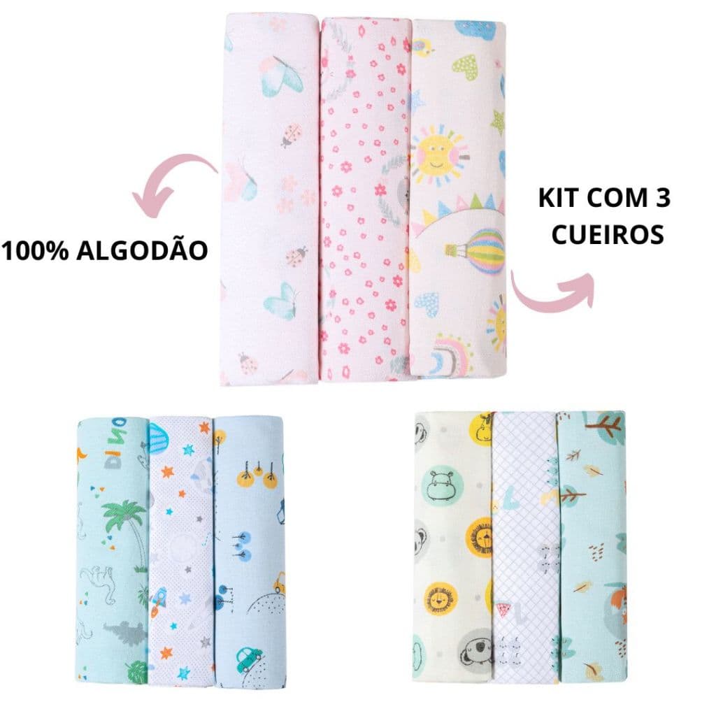 KIT 3 CUEIROS FLANELADOS PAPI 100x80cm - LINHA KARINHO
