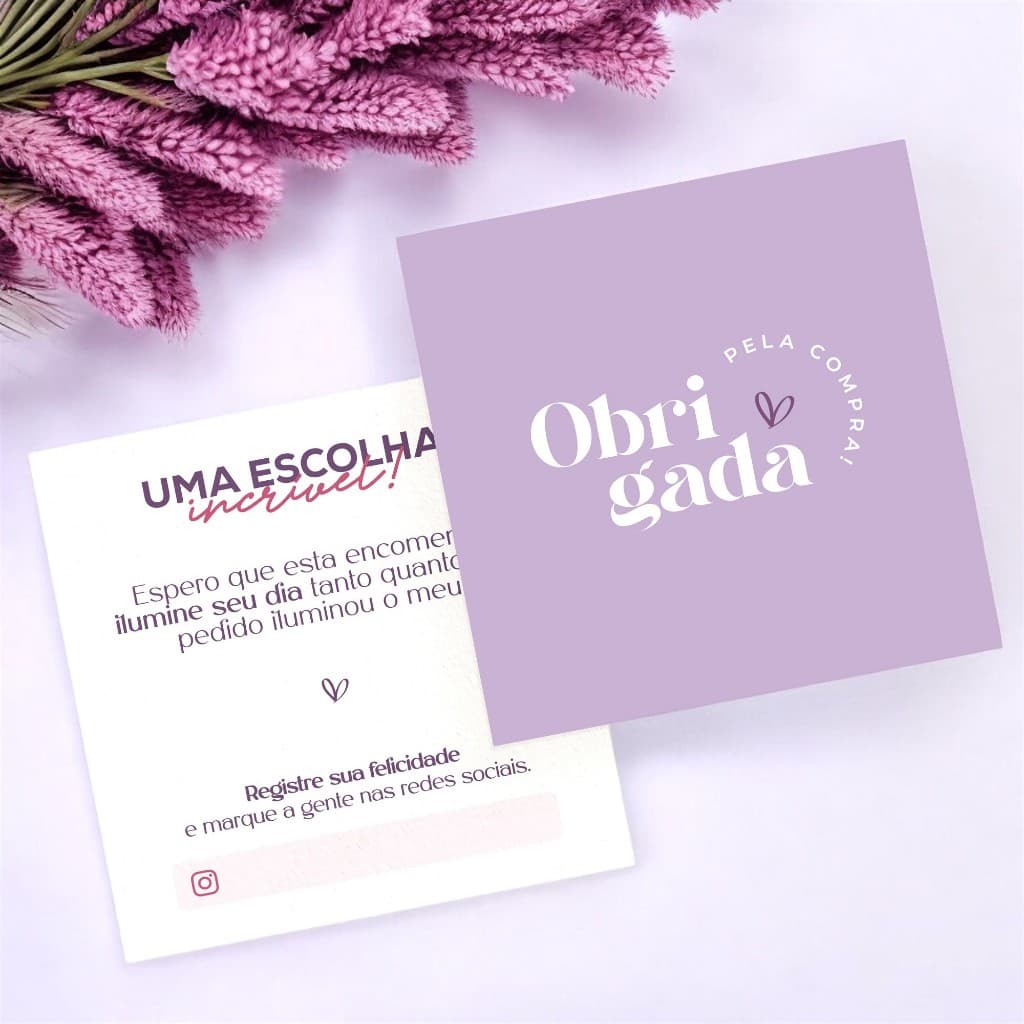 Cartão Postal de Agradecimento ao cliente lilas - obrigada pela compra