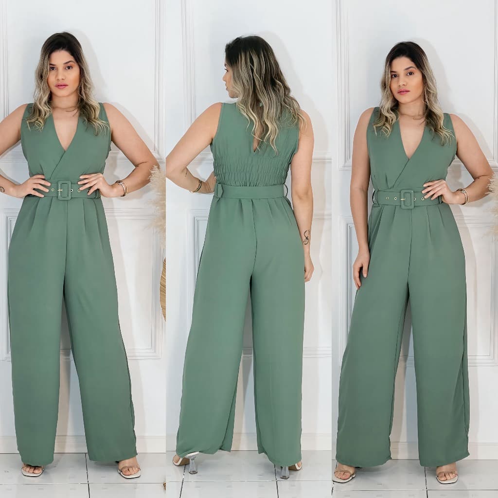 Macacão Feminino Longo Regata Duna com Cinto