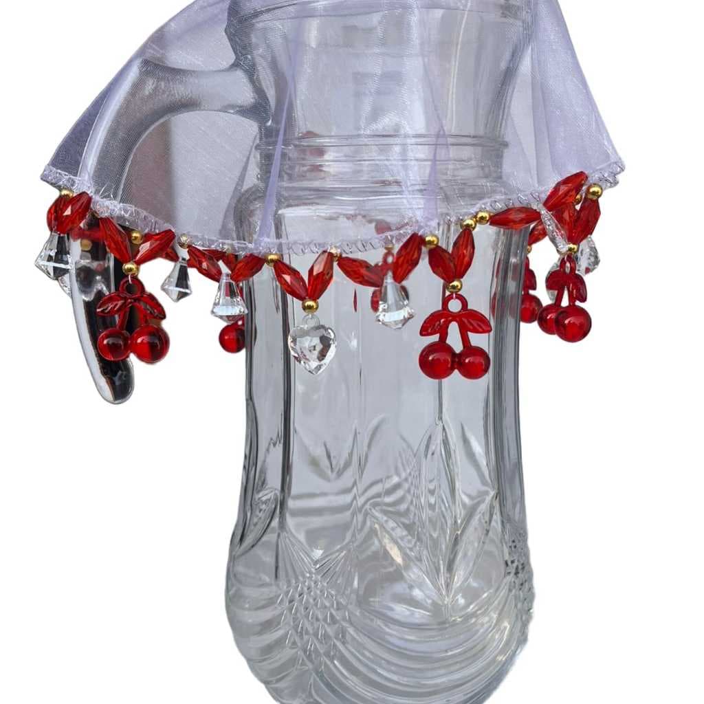 Cobre Jarra Com Pedraria Bordado Tule Transparente 25 Cm Fruteira Boleira