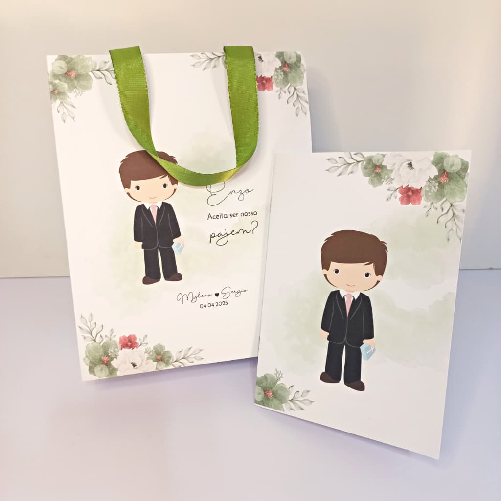 Convite Para Daminha de Casamento Pajem e  Florista Kit com Sacolinha e Revista de Colorir