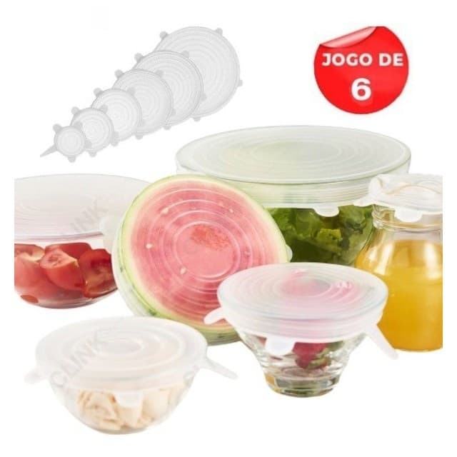 Kit C/6 Tampas Silicone Reutilizável Elástica Tapoer Panela Tamanho Variados