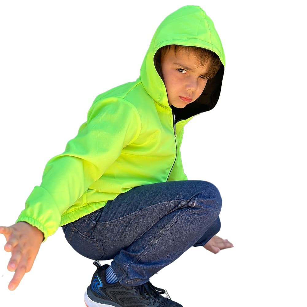 Jaqueta em tactel dupla face com zíper corta vento infantil juvenil