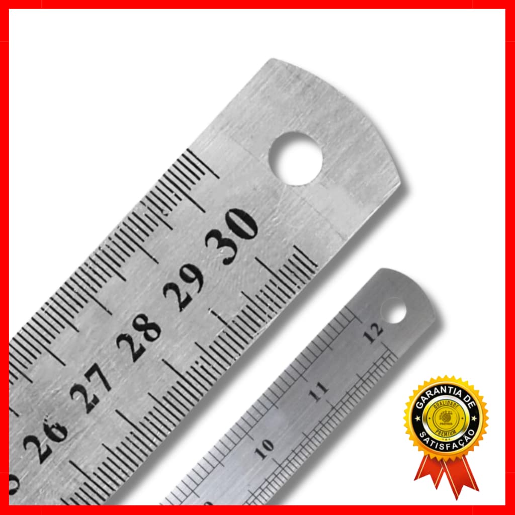 Régua Aço Inox Metal 30cm  Medidas em Centímetros , Milímetros, Polegadas