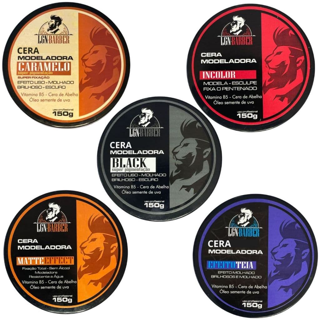 Kit 5 ceras capilares (incolor, black, teia, caramelo e matte) 150g- LGN Barber