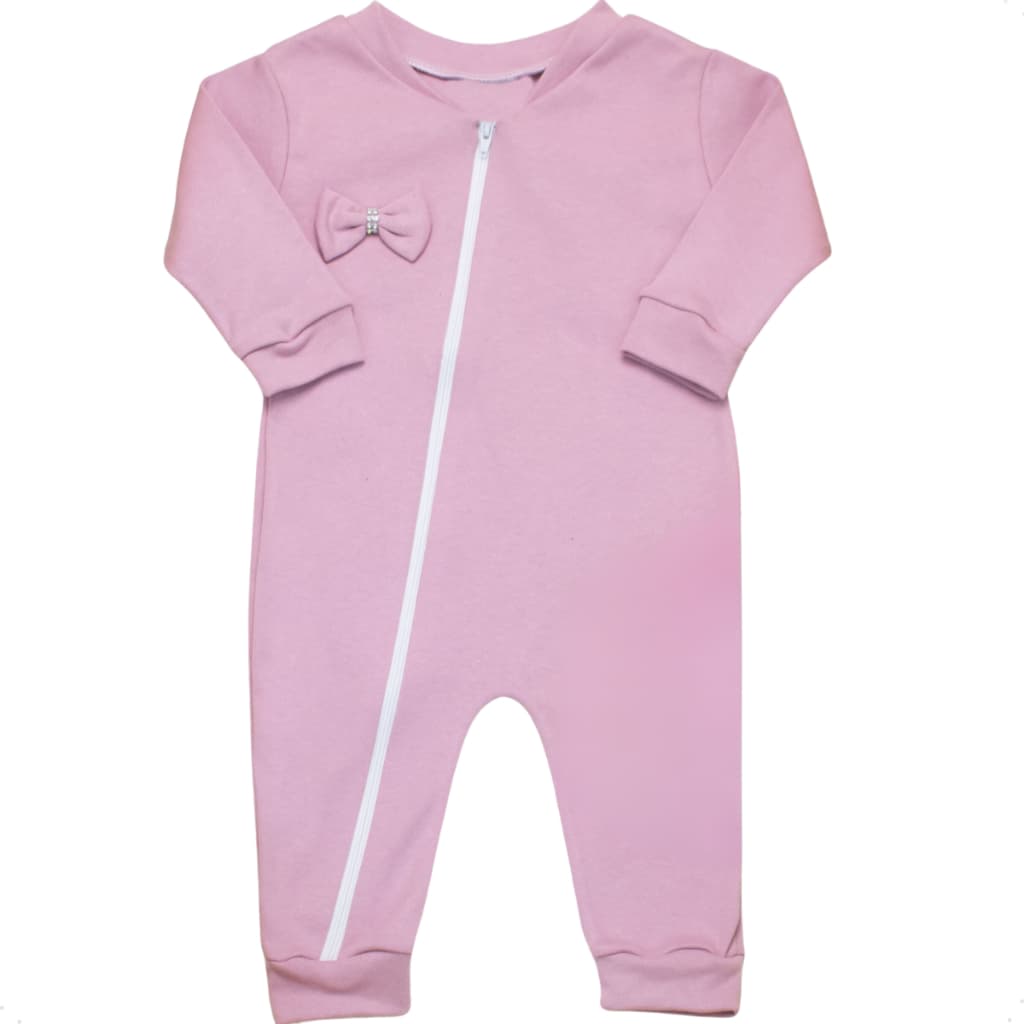 Macacão de Bebe Menina com Ziper 100% Algodão com Detalhe Lacinho Maternidade Roupa de Bebê Menina