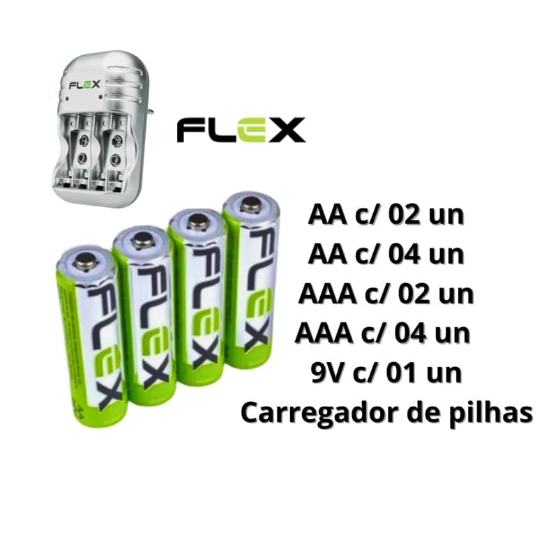Bateria Pilha Recarregável 2A AA 3A AAA 9V Blister com 2 ou 4 Unidades 1.2V - FLEX