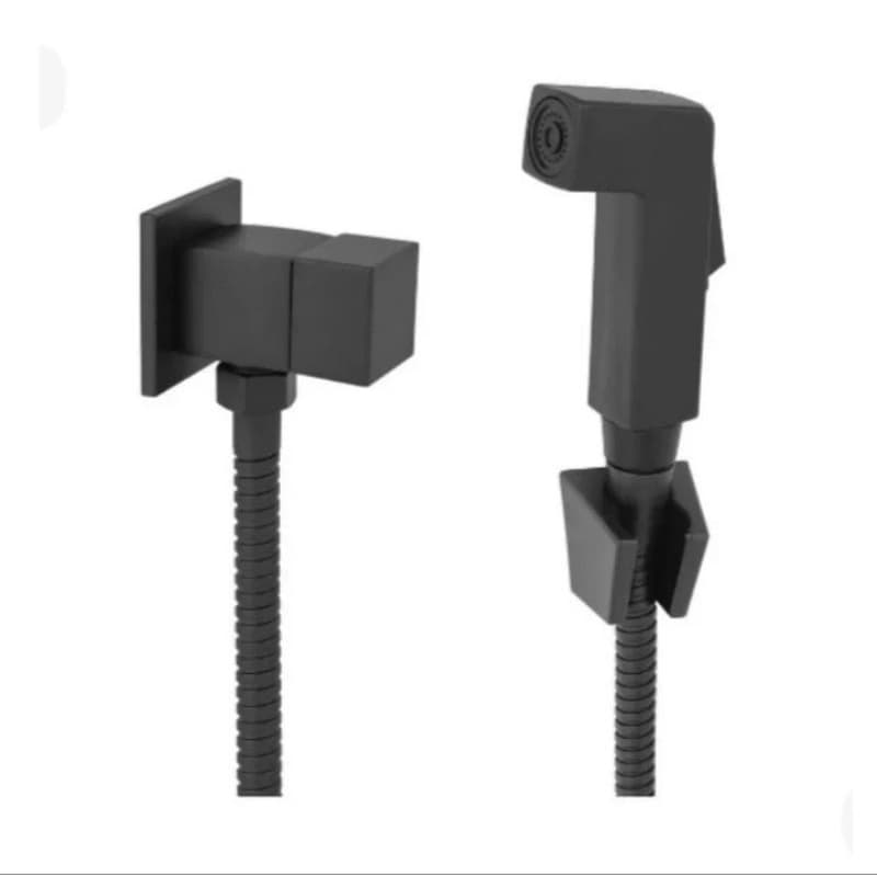 Kit Ducha Higenica Luxo Metal Quadrado Preto 1/4 Volta Gatilho em ABS 15083B