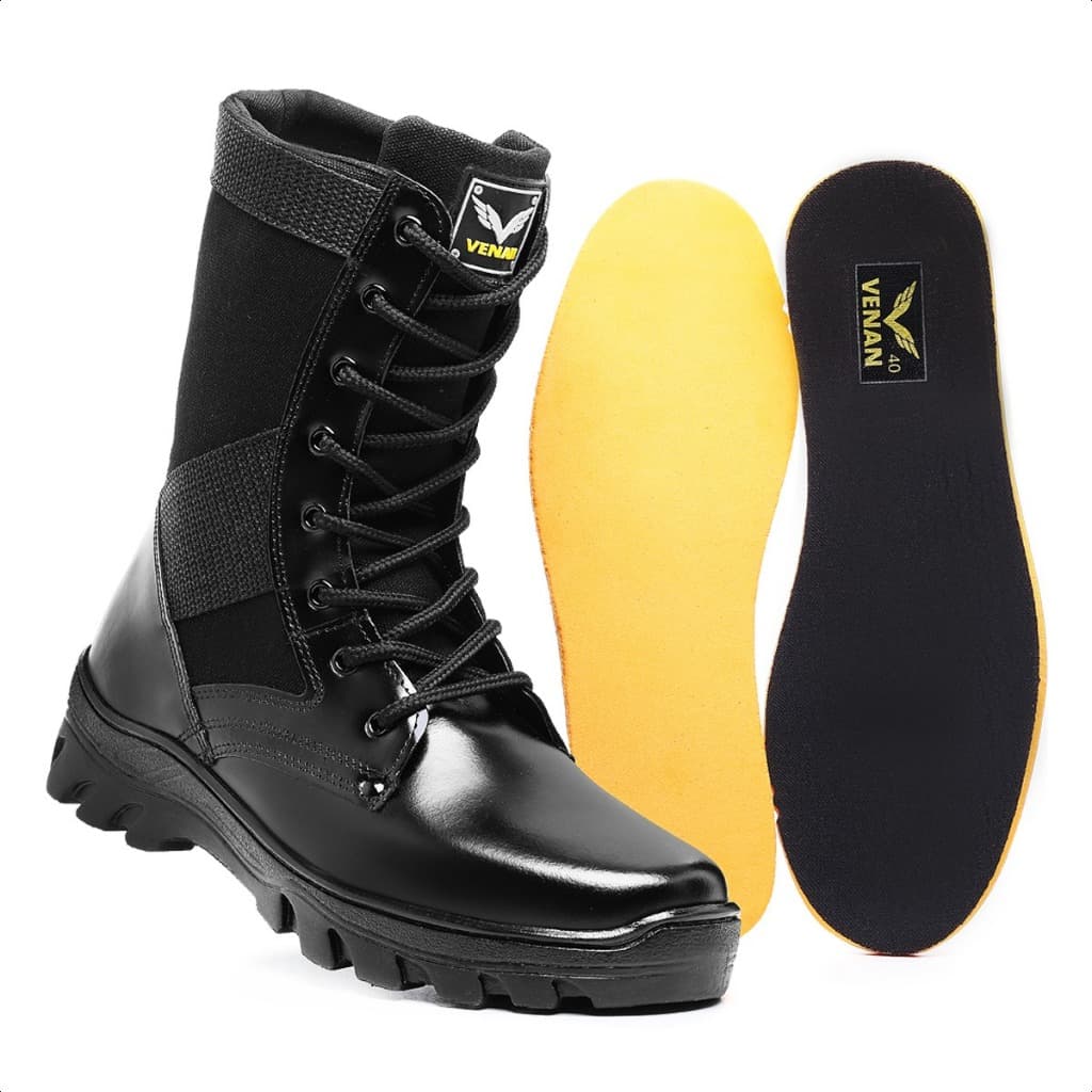 Coturno Masculino Bota Militar Leve Couro Legitimo Auto Brilho