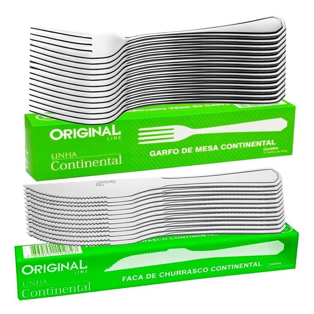 Jogo Aço Inox Mesa 24 Peças 12 Garfos 12 Facas Buffet Restaurante Lanchonete Original Line