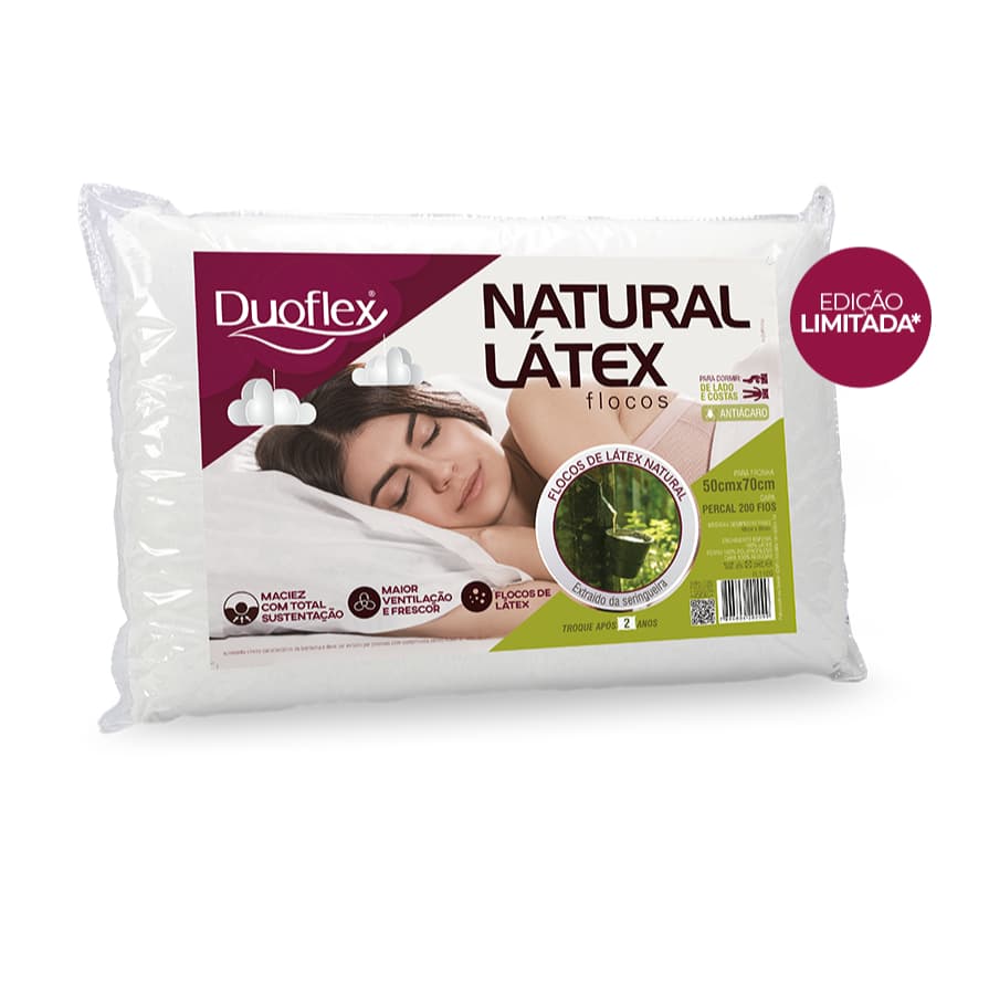 Travesseiro Natural Látex Flocos Duoflex 50x70x16cm FL1100