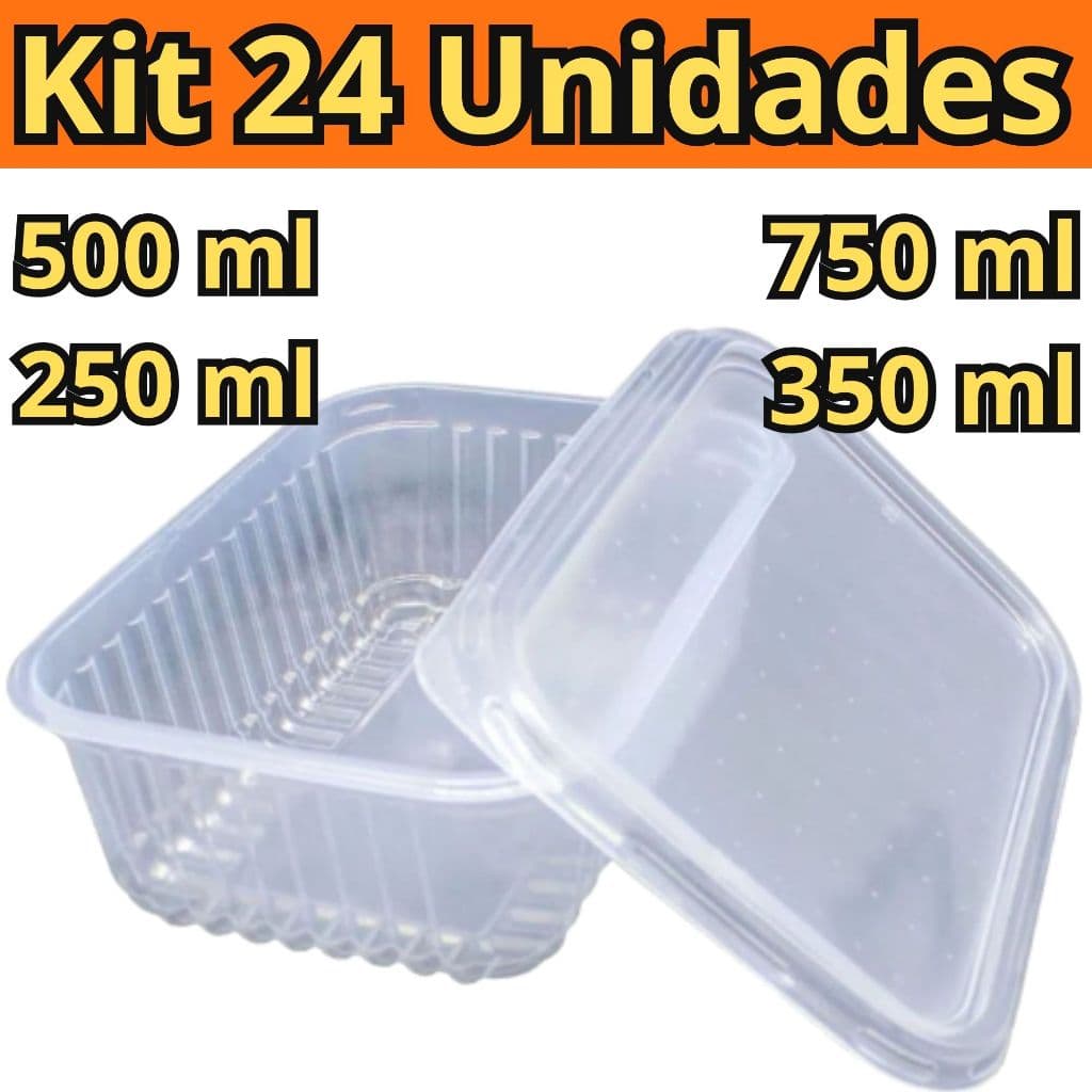 24 Potes de Plastico Retangular Marmita 500 ml Microondas Freezer Marmita Fit