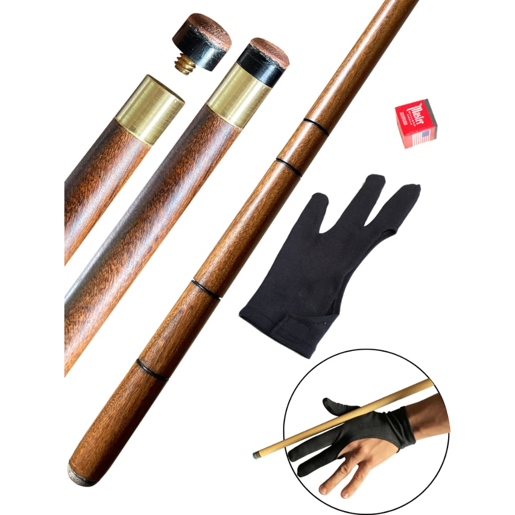 Taco de Sinuca Ipê Inteiriço Sola de Couro 100% Reto 1,47m + Luva