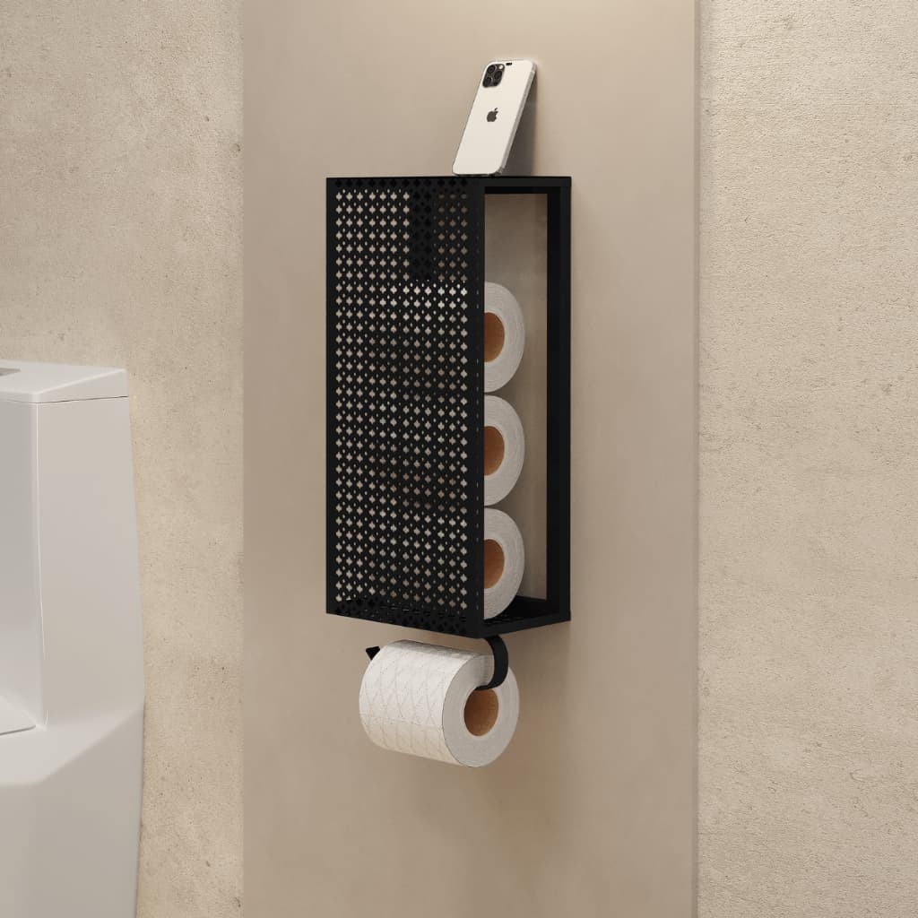 Porta Papel Higiênico Suporte Para Papel para Banheiro de Parede Suspenso Estilo Industrial Preto