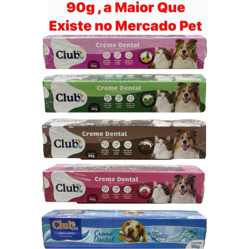 Creme Dental Club Pet para Cães e Gatos Sabores 90g - A Maior do Mercado Pet