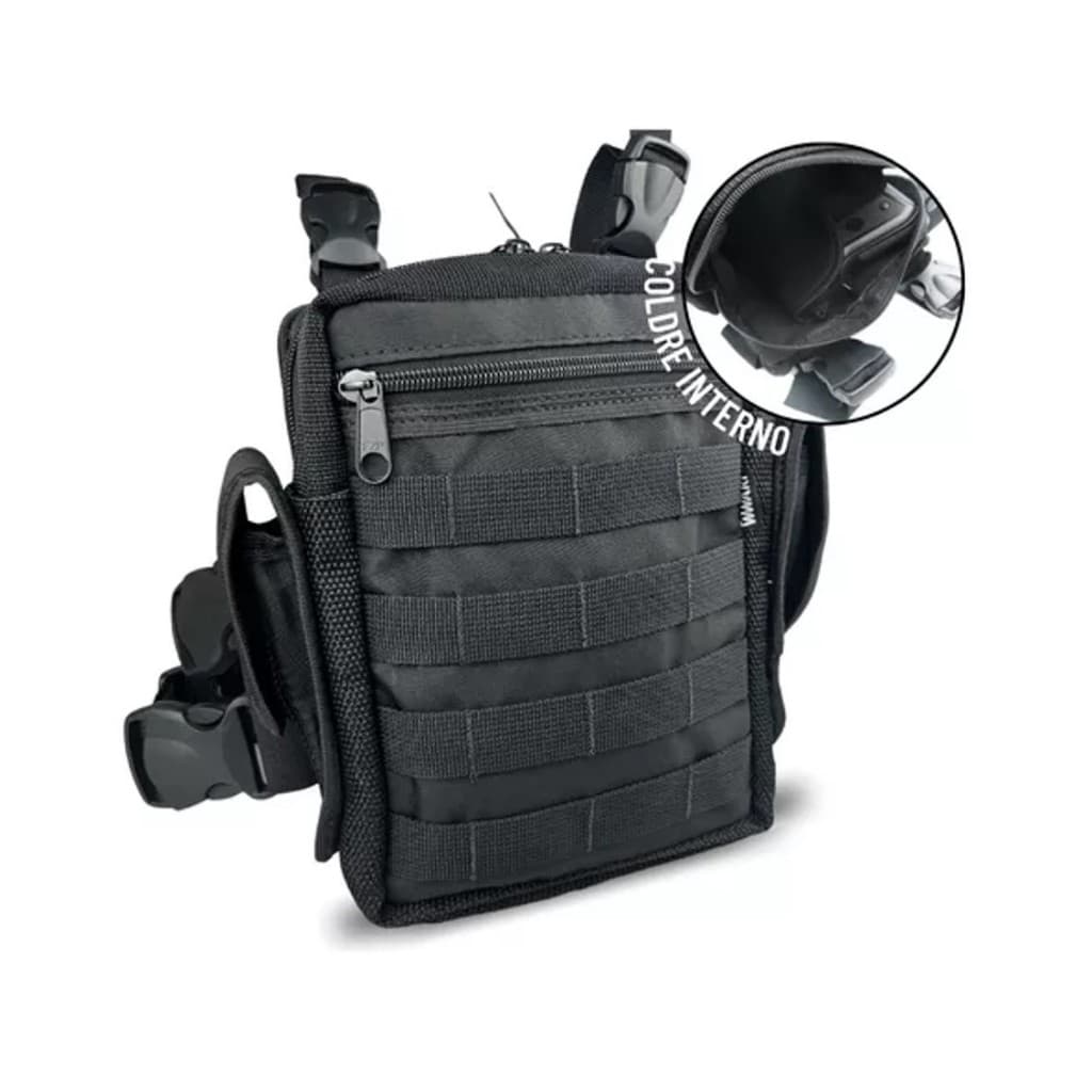 Bornal de perna Tático Modular 4 Compartimentos  com Coldre Velado Preto