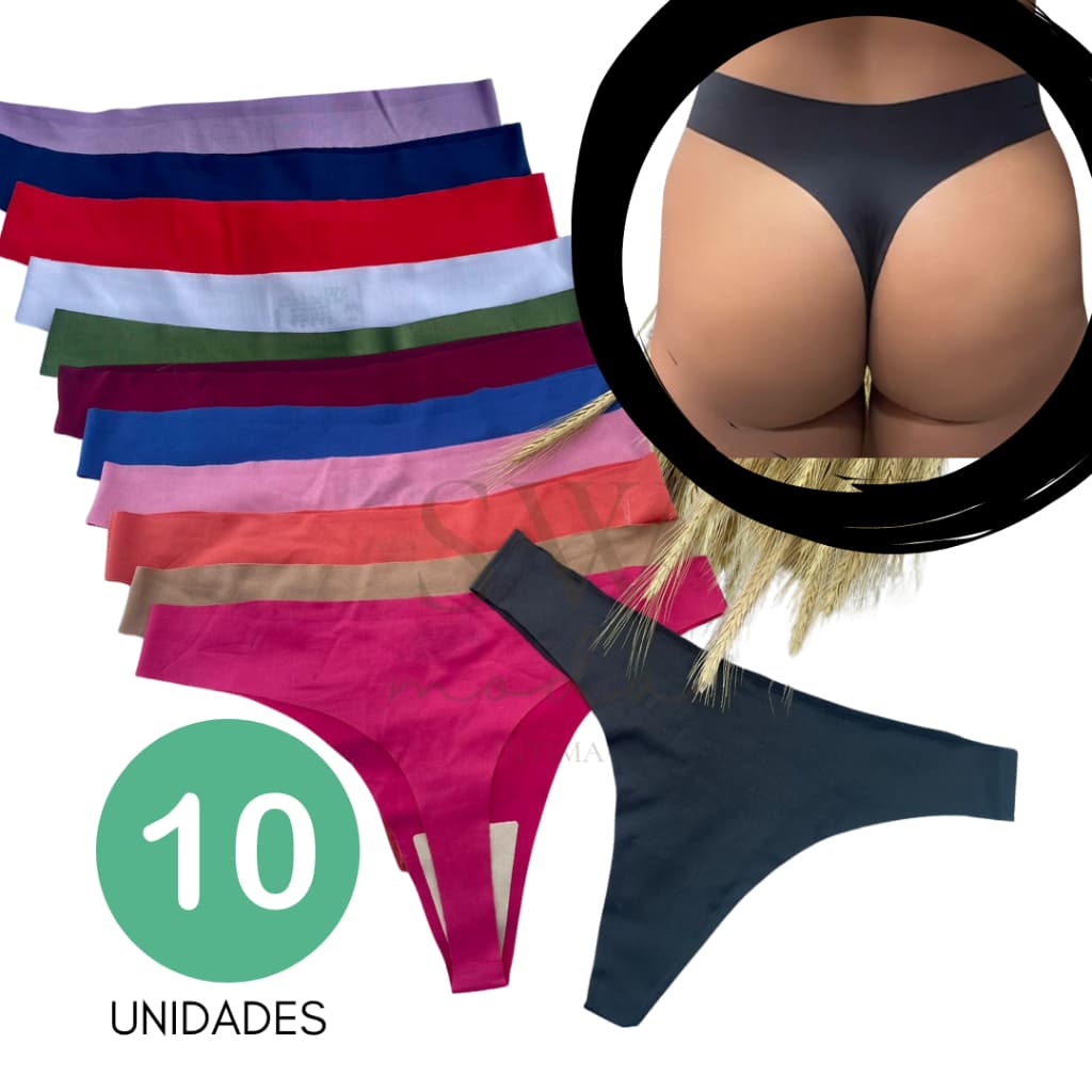 Kit 10 Calcinhas Fio Dental Sem Costura Com Corte a Laser Não Marca