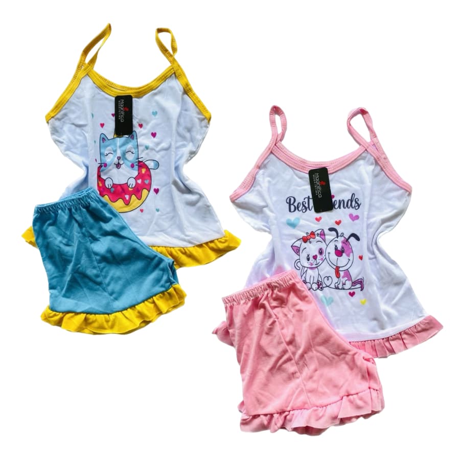 Kit 2 Pijama Menina Baby Doll Infantil Malha Babadinho Roupa de Dormir Promoção