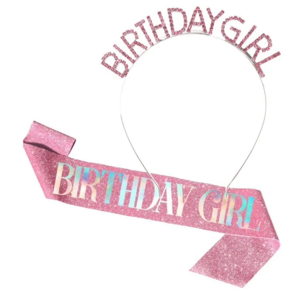 Kit Faixa e Tiara Strass Birthday Girl Aniversario - LUXO
