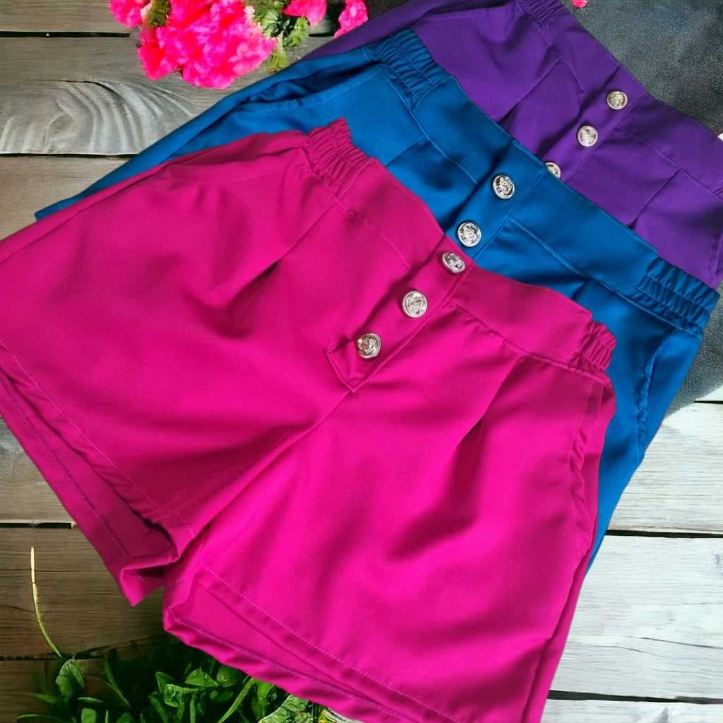 SHORT ALFAIATARIA FEMININO CINTURA ALTA ZIPER FALSO ESTICA