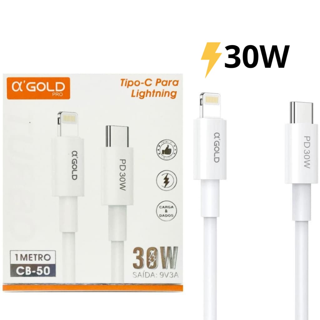 Cabo Tipo C Lightning Super Turbo 30W Para Iphone Agold Original 1 Metro