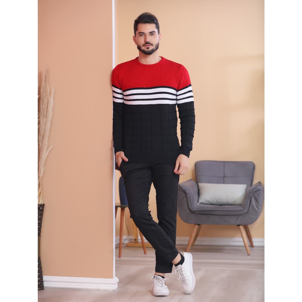 Sueter tricot masculino blusa de frio gola redonda manga longa blusa de Lã