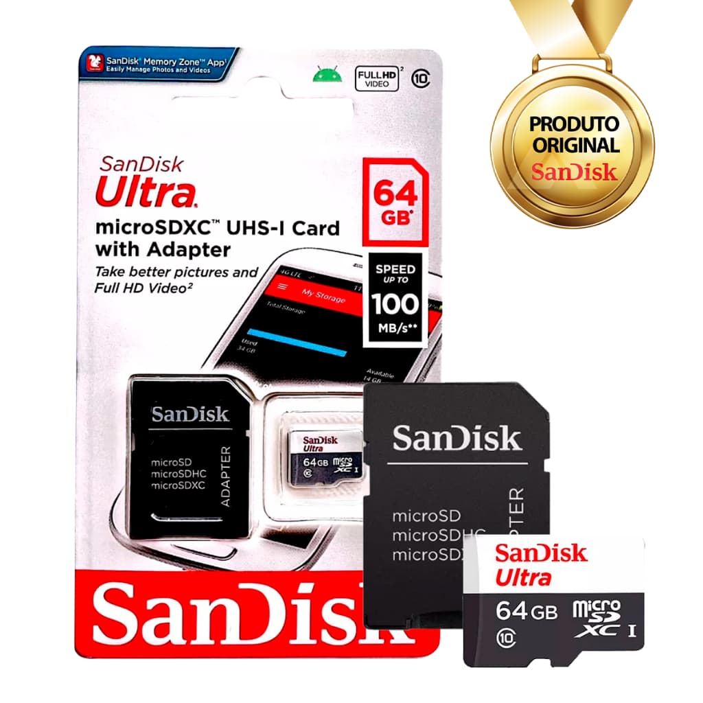 Cartão Memória Sandisk Ultra C/ Adaptador 64gb Sdsquns-064g