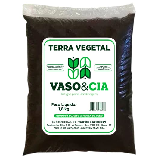Terra Vegetal Adubada Orgânica 1.8 kg - Ideal para Vasos, Plantas e Jardins - Vaso e Cia