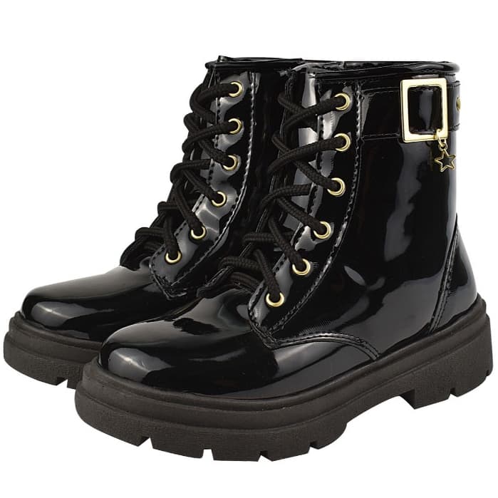 Bota coturno Infantil menina Confort Brilho Verniz Blogueirinha Passeio Festa